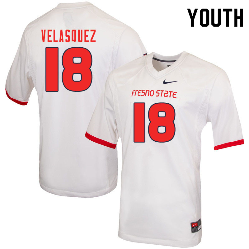 Youth #18 Danny Velasquez Fresno State Bulldogs College Football Jerseys Sale-White